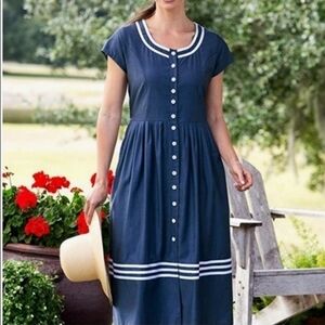 Lanz of Salzburg Octoberfest Sailor Dress Navy Blue Denim White Trim Large